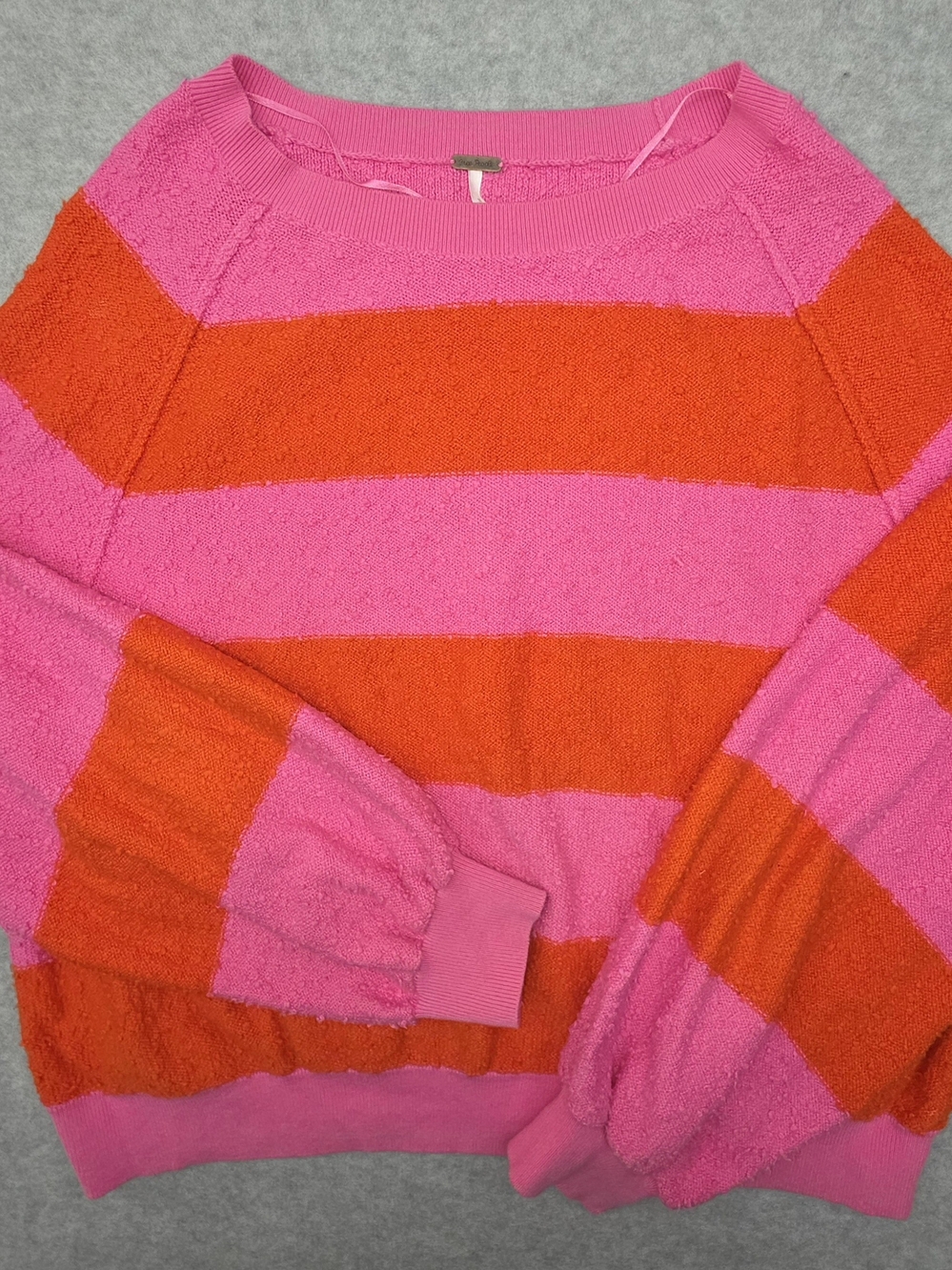 Free People Pink & Orange Striped Crewneck Sweater